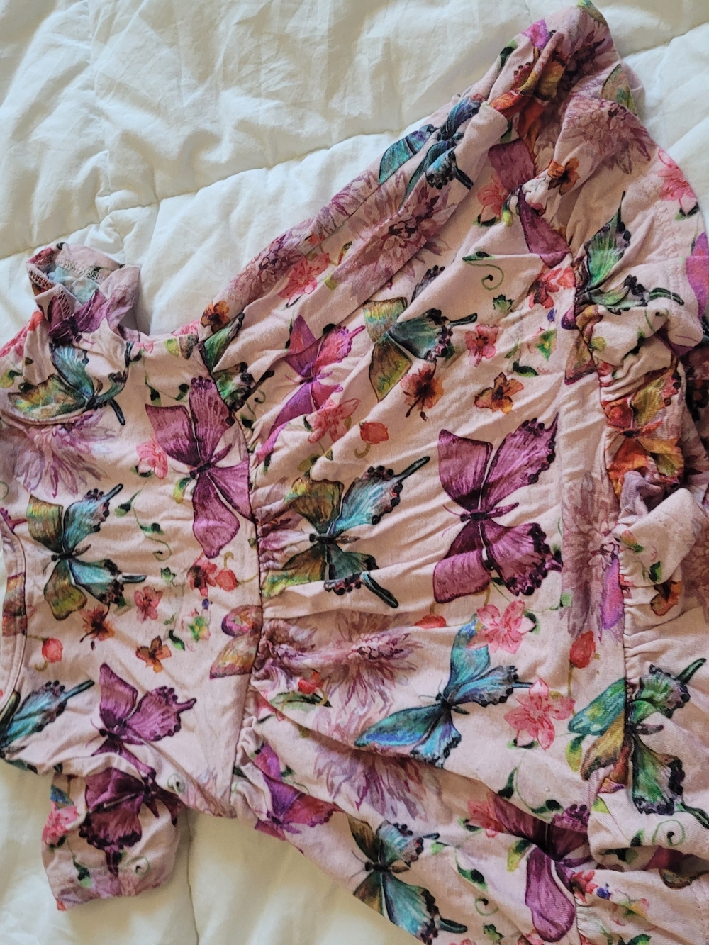 Women’s Pink Floral Butterfly Ruffle Blouse